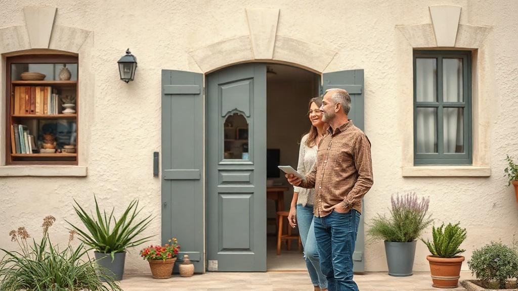 Agent immobilier présentant un bien à un couple à Perpignan