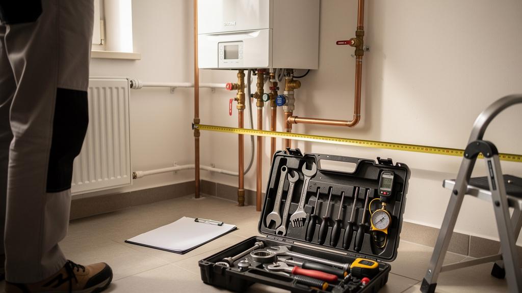 Artisan inspectant une installation de chauffage pour un devis