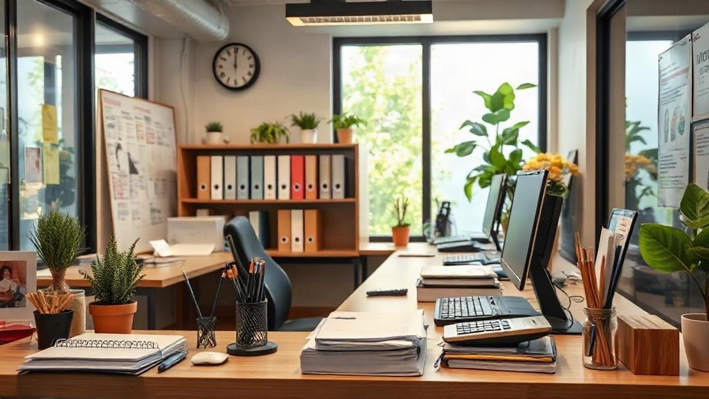Bureau avec documents de régularisation de charges et calculatrice
