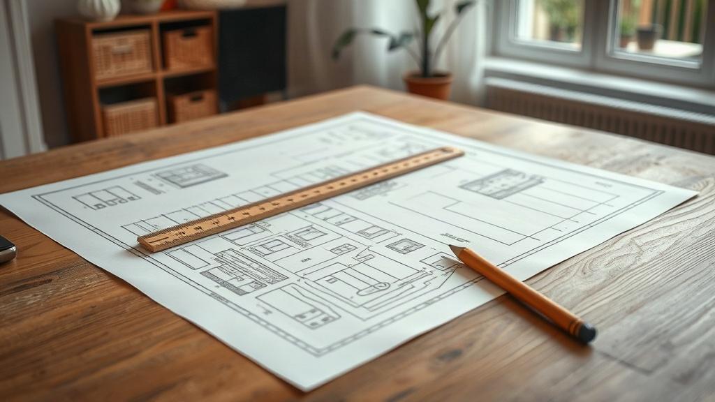 Plan de maison avec règle et crayon sur une table