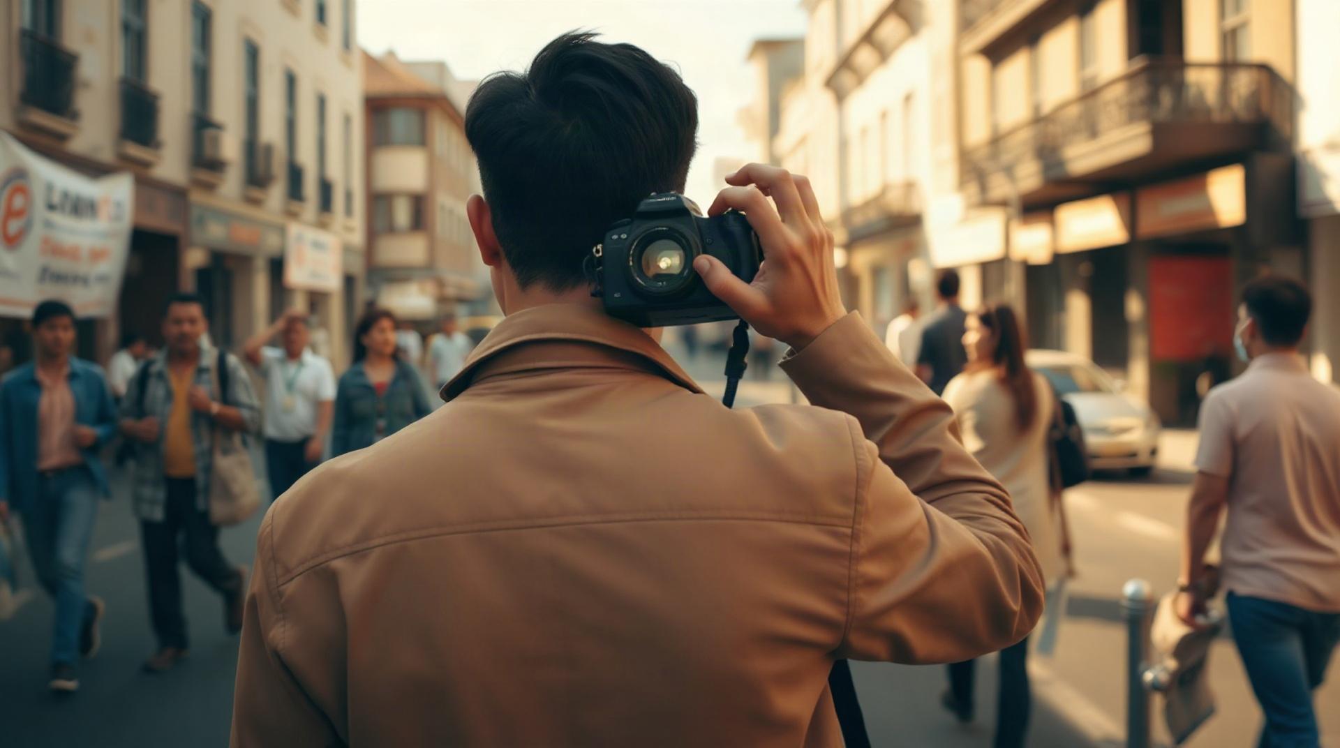 Photographe utilisant un reflex argentique en extérieur