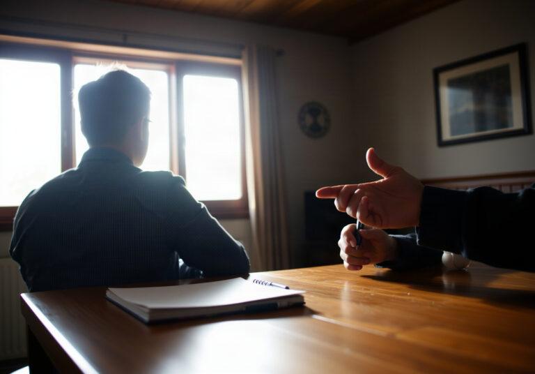 Deux adultes en discussion autour de documents de succession