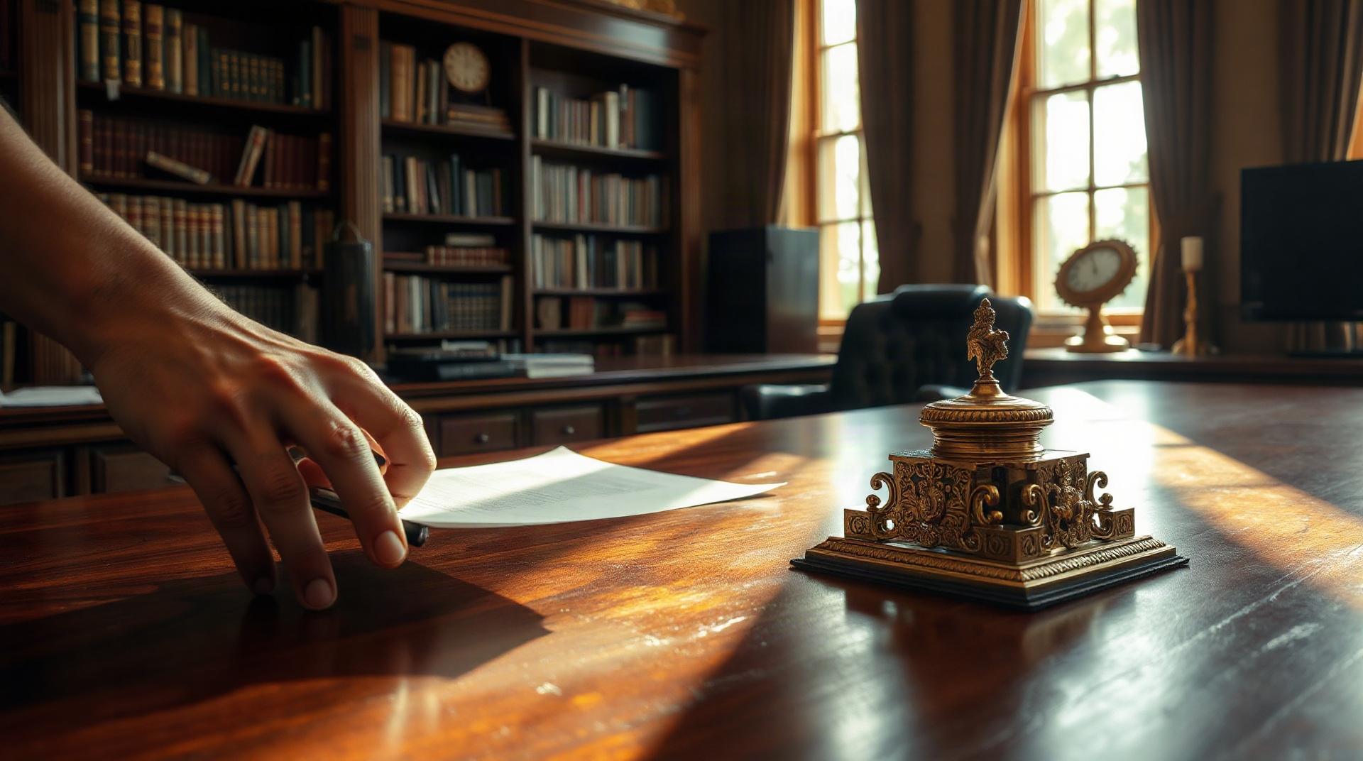 Notaire présentant un acte à signer à un client